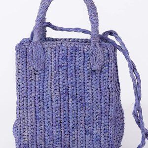 NWT Hat Attack Mimi Crossbody in Denim // Raffia Straw Summer Mini Bag